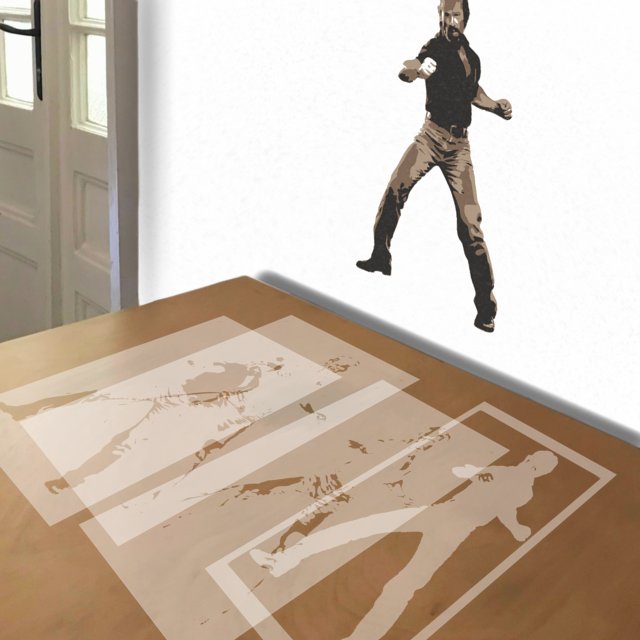 Chuck Norris stencil in 4 layers, simulated painting