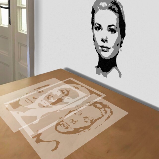 Grace Kelly stencil in 3 layers, simulated painting
