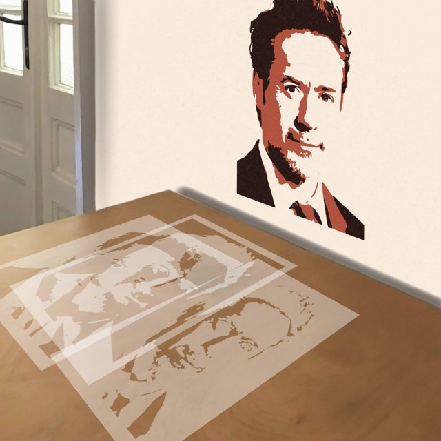 Robert Downey, Jr. stencil in 3 layers, simulated painting