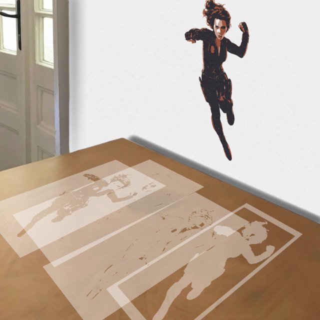 Black Widow stencil in 4 layers, simulated painting