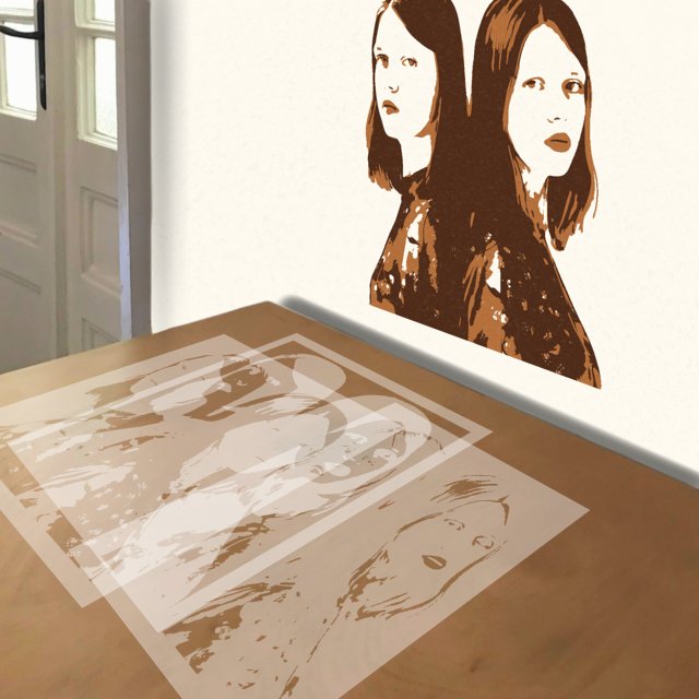 The Twins stencil in 3 layers, simulated painting