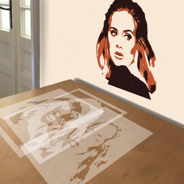 Adele stencil in 3 layers, simulated painting