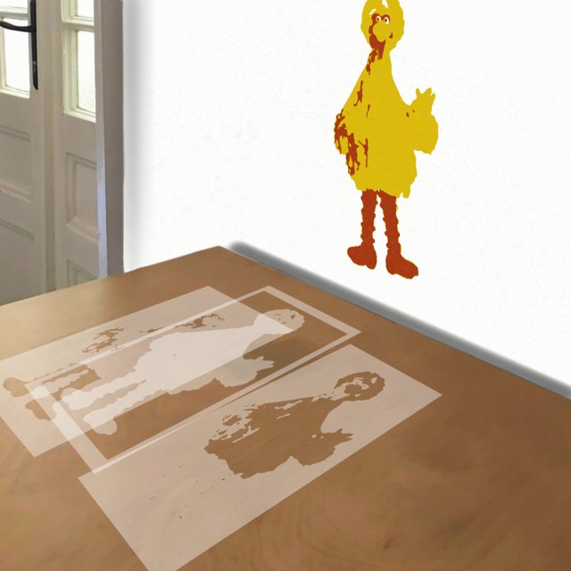 Big Bird stencil in 3 layers, simulated painting