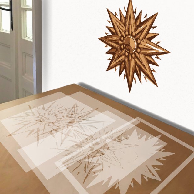 8-pointed Star stencil in 4 layers, simulated painting
