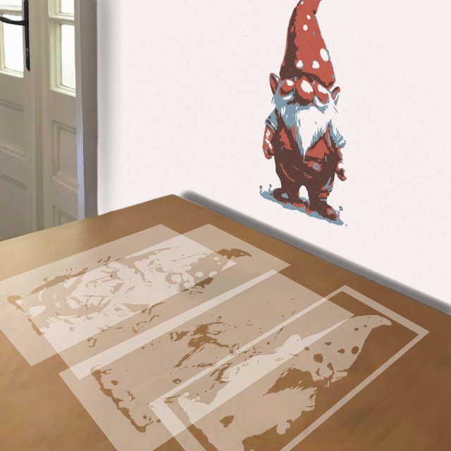 Gnome stencil in 4 layers, simulated painting