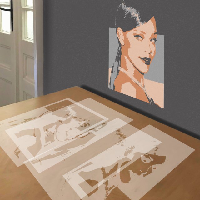 Rihanna Profile stencil in 4 layers, simulated painting