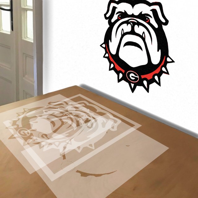 Georgia Bulldogs stencil in 3 layers, simulated painting