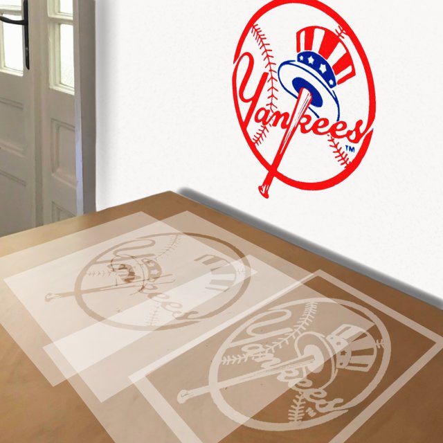 New York Yankees stencil in 4 layers, simulated painting