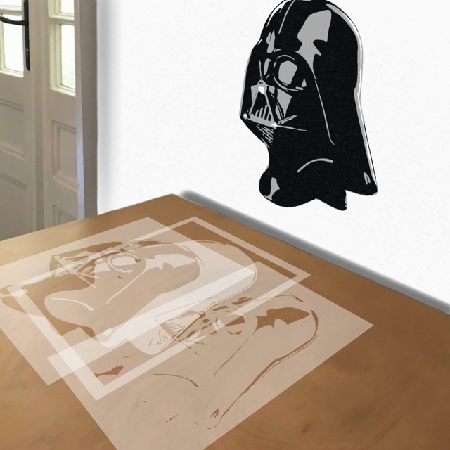 Darth Vader stencil in 3 layers, simulated painting