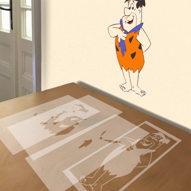 Fred Flintstone stencil in 4 layers, simulated painting