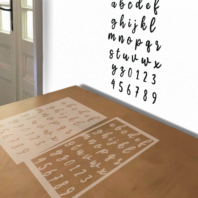 Whimsical Cursive Letters stencil in 2 layers, simulated painting