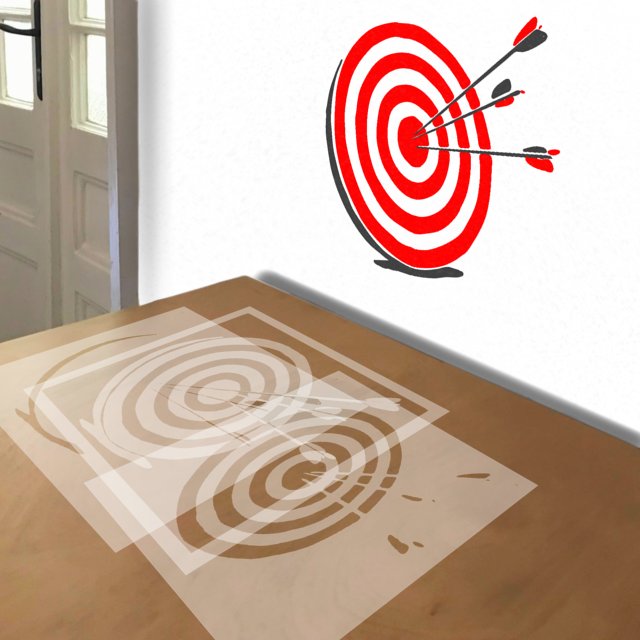 Bullseye stencil in 3 layers, simulated painting