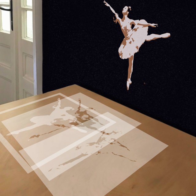 Ballerina Arabesque stencil in 3 layers, simulated painting